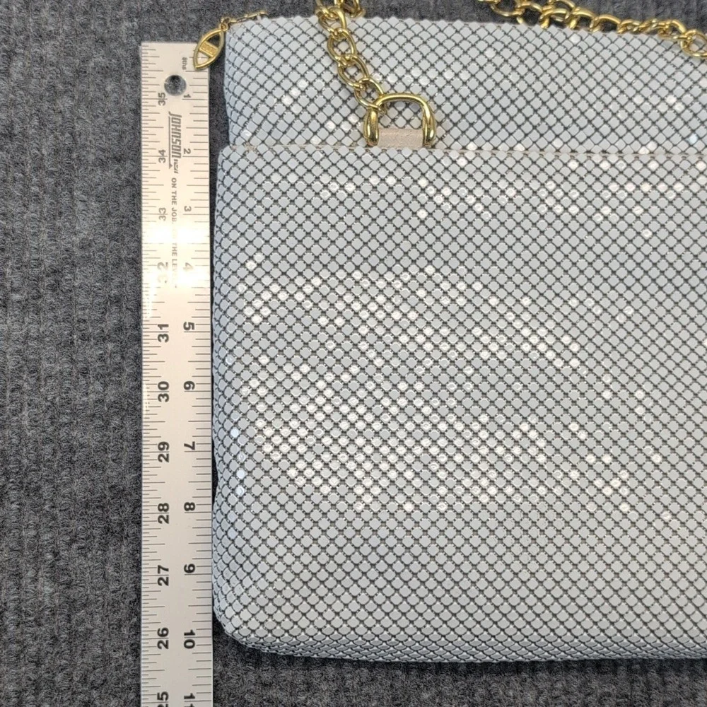 Vintage 60's/70's White Metal Tiled Shoulder Bag Gold Tone Chain Strap Zip